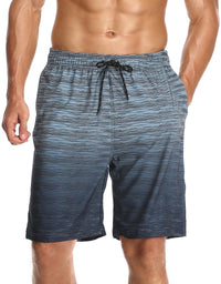 Flytop Mens Swim Trunks, Quick Dry Mesh Liner Board Shorts, Zipper Pockets, Above-Knee Bathing Suit Striped Grey Gradient L