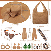 Yahenda 15 Pcs Women Beach Hat and Bag Set with Straw Bag Sunglasses, Boho Earrings Bracelet, Holiday Beach Accessories Outfit Set for Women