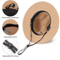 DRESHOW Women Straw Panama Hat Travel Fedora Beach Sun Hat Summer Wide Brim Straw Roll up Hats UPF 50+