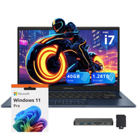 ASUS Vivobook 14" FHD Business Laptop, Intel i7-1355U, 40GB RAM, 1.28TB Storage(1TB SSD+288GB Docking Station Set), Intel UHD Graphics, Number Pad, Wi-Fi 5, Webcam, Win 11 Pro, Quiet Blue