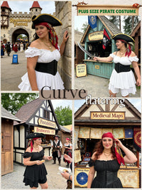 minkasic Womens Pirate Costume Dress Pirate Costumes Outfit for Women with Headscarf Corset Accessories 4PCS