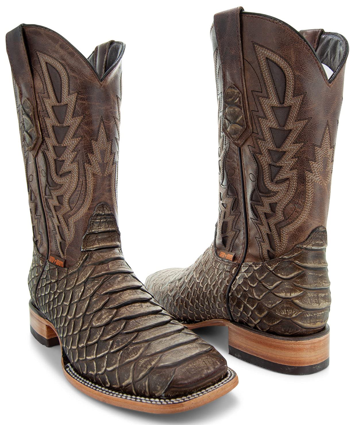 Soto Boots Mens Snakebike Python Print Boots H50032 (Tan,10)