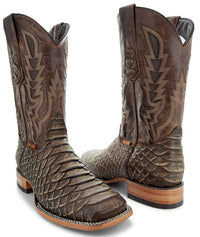 Soto Boots Mens Snakebike Python Print Boots H50032 (Tan,10)