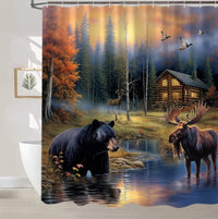Sanzugh Rustic Bear Shower Curtain, Country Moose Deer Cabin Fabric Shower Curtains Set for Bathroom Lake Lodge Duck Decoration with Hooks 72 X 72 inch Farmhouse Bath Decor
