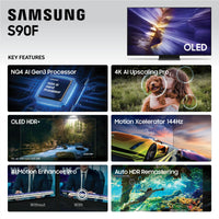 Samsung 65-Inch Class OLED S90F 4K Smart TV (2025 Model) NQ4 AI Gen3 Processor Upscaling Pro HDR +, Motion Xcelerator 144Hz, Vision Alexa Built-in