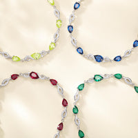 FANCIME May Birthstone Teardrop Emerald Tennis Bracelet for Women, Sterling Silver 9x7mm main Gemstone Bolo Adjustable Chain Bracelet Fine Jewelry Birthday Gifts for Women Mom Wife Her
