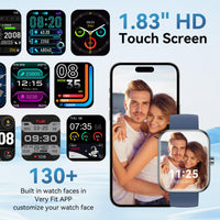 BOOOMIC Smart Watch with Alexa Built-in, 1.83" HD Touchscreen, Bluetooth 5.3 Calls/Notifications, Fitness Watch with Heart Rate/Sleep Monitor, 120+ Sports Modes, IP68 Waterproof Smartwatch (Blue)