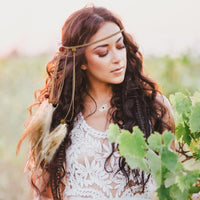 XunYee Feather Headband Hippie Headband for Women Hippie Accessories Indian Hair Accessories for Costume(Short,Exotic Style,White and Light Brown)