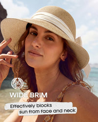 FURTALK Womens Beach Sun Straw Hat UV UPF 80+ Travel Foldable Brim Summer UV Hat