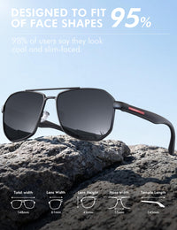 LUENX Aviator Sunglasses for Men Square Polarized Polygon Lens - UV 400 Protection with Accessories Driving Outdoor 61MM Black Lens
