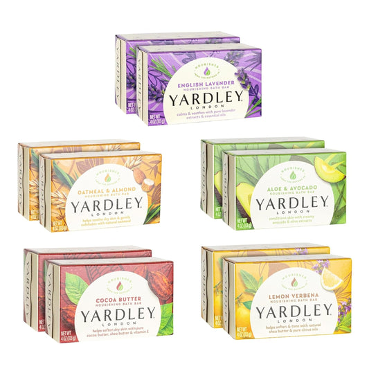 Yardley London Soap Bath Bar Bundle - 10 Bars: English Lavender, Oatmeal and Almond, Aloe and Avocado, Cocoa Butter, Lemon Verbena 4.25 Ounce Bars (Pack of 10 Bars, Two of each)