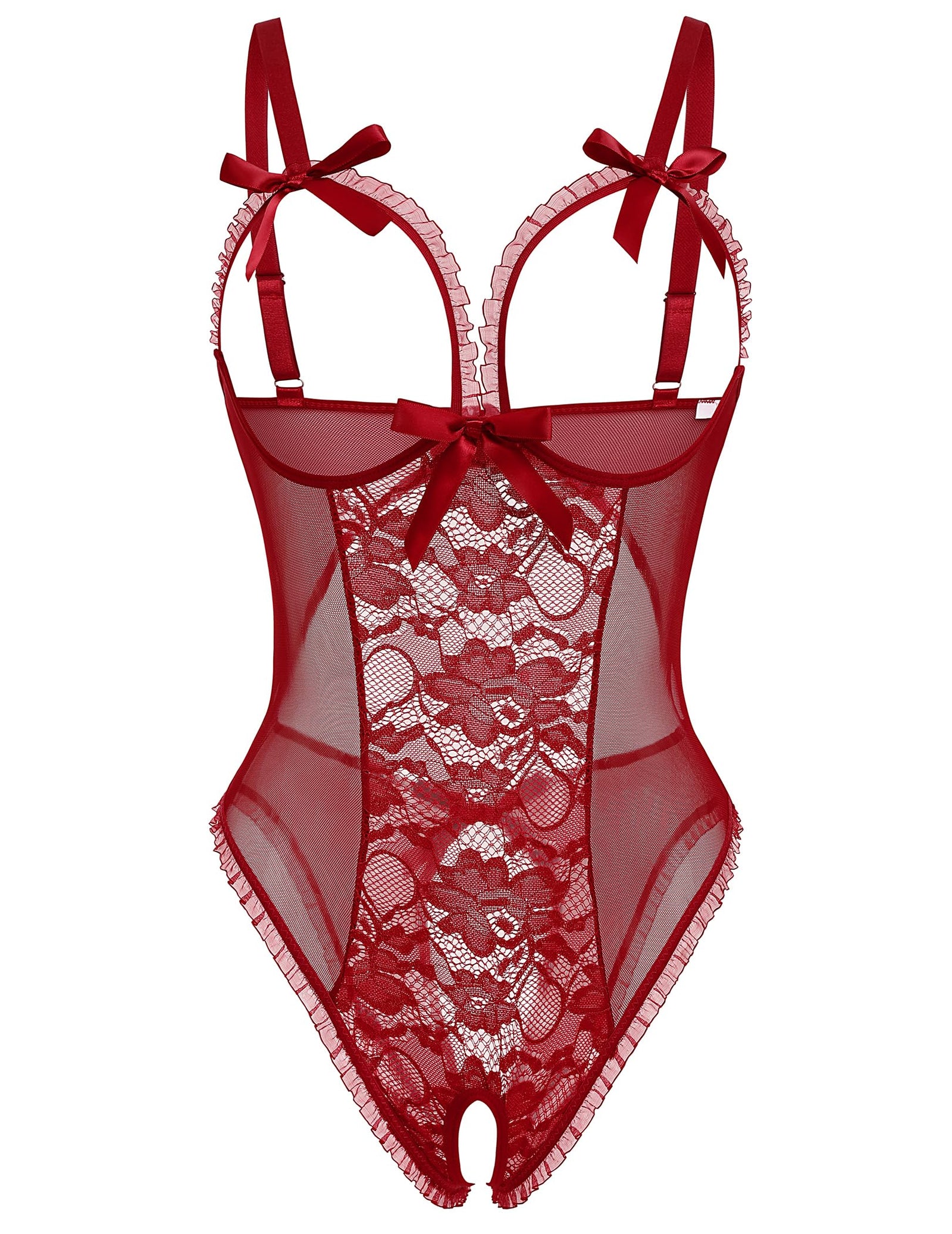 Avidlove Sexy Lingerie for Women One Piece Lace Babydoll Sleepwear Bodysuit Wine Red Large