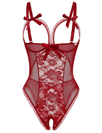 Avidlove Sexy Lingerie for Women One Piece Lace Babydoll Sleepwear Bodysuit Wine Red Large
