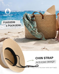 FURTALK Womens Beach Sun Straw Hat UV UPF 80+ Travel Foldable Brim Summer UV Hat