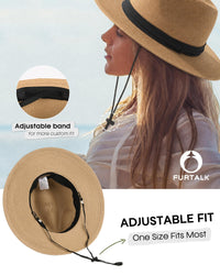 FURTALK Womens Mens Wide Brim Straw Panama Hat Fedora Summer Beach Sun Hat