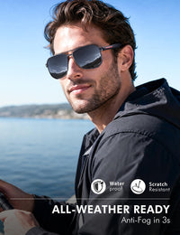 LUENX Aviator Sunglasses for Men Square Polarized Polygon Lens - UV 400 Protection with Accessories Driving Outdoor 61MM Black Lens