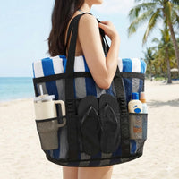 wanchel Mesh Beach Bags for Women - Plus Waterproof Sandproof Tote Bag with 8 Pockets and 1 inner Zipper Closure Pockets