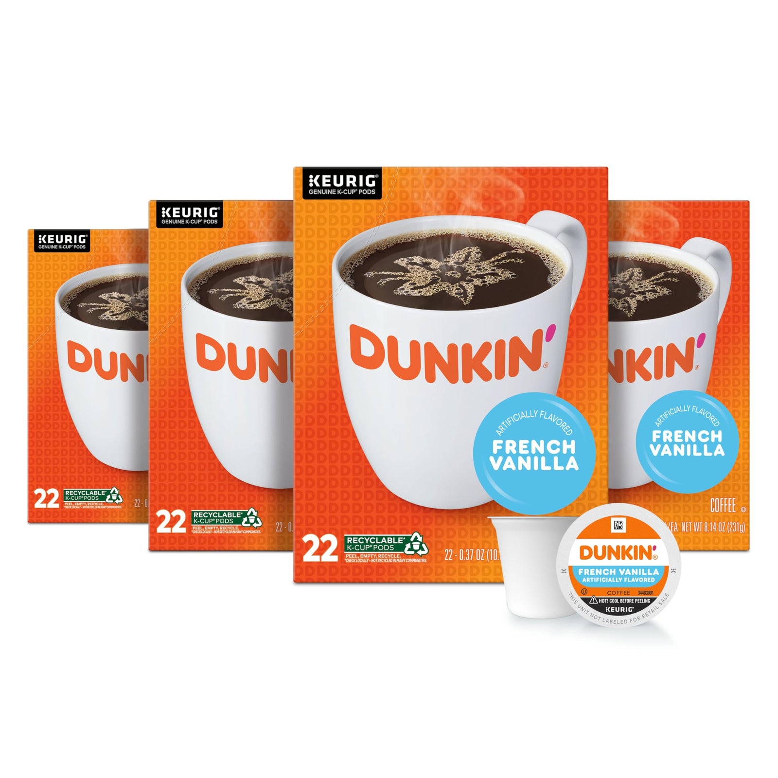 Dunkin’ French Vanilla Artificially Flavored Coffee, 88 Keurig K-Cup Pods