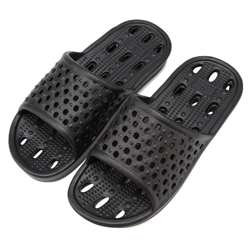 clootess Shower Shoes Slide for Men and Women Holes Bath Slipper Bathroom Sandal Pool Gym College Dorm Non-Slip Black 44.45