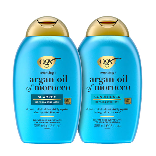 OGX Renewing + Argan Oil of Morocco Shampoo & Conditioner Set, Damage Repairing Shampoo & Conditioner Helps Strengthen & Repair Dry, Damaged Hair, Sulfate-Free Surfactants, 13 fl. Oz, 2 Pack