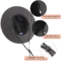 DRESHOW Womens Mens Summer Beach Sun Hat Wide Brim Straw Fedora Hat Roll up Cap Fishing Hats Panama Hats UPF 50+