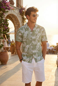COOFANDY Men Hawaiian Floral Shirts Loose Fit Tropical Holiday Linen Beach Shirts