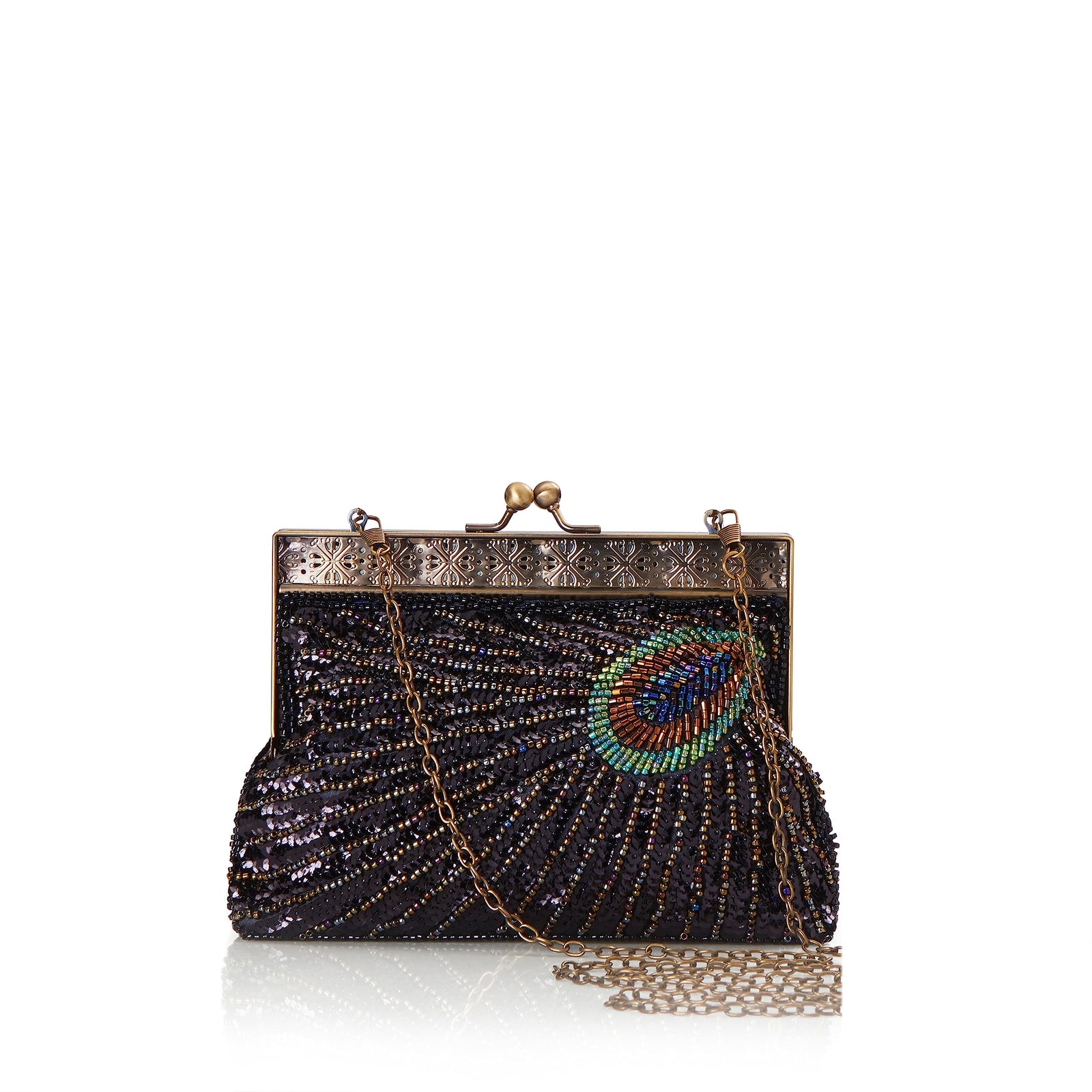 BABEYOND 1920s Flapper Peacock Clutch Vintage Gatsby Sequined Evening Handbag Beaded Bag