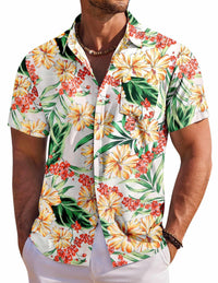 COOFANDY Mens Hawaiian Shirt for Men Short Sleeve Beach Shirts Tropical Cruise Shirt, White - Flower, X-Large