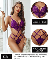 Avidlove Women Lingeries Deep V Teddy Lingerie Sexy Lace Bodysuit Cut Out One Piece Mini Babydoll