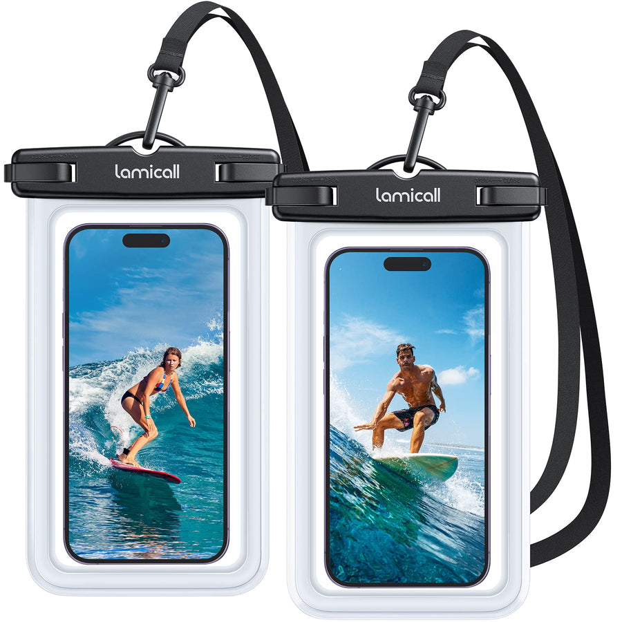 Lamicall Waterproof Phone Pouch Case - [2 Pack] IPX8 Beach & Cruise Essentials, Touch Screen, Easy Lock, Cell Phone Dry Bag for iPhone 17 16 15 14 13 12 11 Pro Max Plus, Galaxy S25, fit 7" with Case