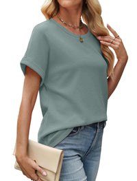 Sampeel Shirts for Women Trendy Summer Tops Spring Outfits Western Fashion Clothing Beach Vacation Clothes St Patricks Day Shirt Seagrass Green L