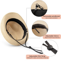 DRESHOW Women Straw Sun Hat Short Brim Panama Travel Fedora Summer Hat Roll Up Beach Cap for Women UPF 50+