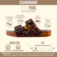 CUSHIONAIRE Pool Slides for Women Water Resistant Double Buckle Adjustable Slip-On Womens Sandals for Beach Shower Casual Wear, TORTIE 9