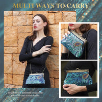 UBORSE Beaded Sequin Peacock Evening Clutch Bags Vintage Evening Bag1920s Party Wedding Purse