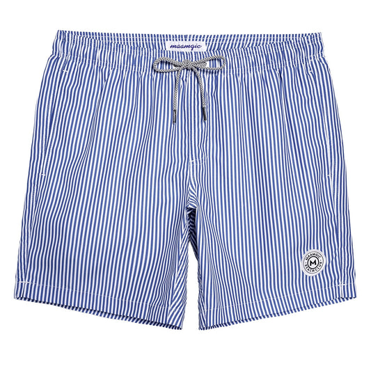 maamgic Mens Swim Trunks Quick Dry Swim Shorts with Mesh Lining Funny Swimwear Bathing Suits 7inch Blue Striped Medium