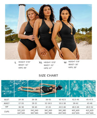 SHAPELLX Tummy Control Swimsuit for Women Ruched V Neck One Piece Bathing Suit Full Coverage Shapewear Swimsuits Black L