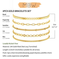 Dainty Gold Bracelets for Women, 14K Gold Plated Stackable Bracelet Set Tiny Minimalist Cute Thin Bracelets