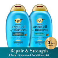 OGX Renewing + Argan Oil of Morocco Shampoo & Conditioner Set, Damage Repairing Shampoo & Conditioner Helps Strengthen & Repair Dry, Damaged Hair, Sulfate-Free Surfactants, 13 fl. Oz, 2 Pack