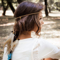XunYee Feather Headband Hippie Headband for Women Hippie Accessories Indian Hair Accessories for Costume(Short,Exotic Style,White and Light Brown)
