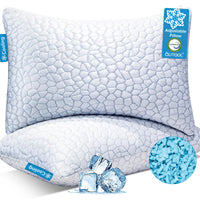 QUTOOL Cooling Pillow for Sleeping, CertiPUR-US Shredded Memory Foam Queen Pillows Set of 2, Cool Pillow for Hot Sleepers Adjustable Firm Pillow for Side, Back, Stomach Sleepers Soft Yet Support,White