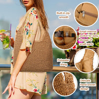 Yahenda 15 Pcs Women Beach Hat and Bag Set with Straw Bag Sunglasses, Boho Earrings Bracelet, Holiday Beach Accessories Outfit Set for Women