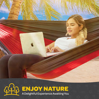 Durable Hammock 500 lb Capacity, Nylon Camping Hammock Chair - Double or Single Sizes w/Tree Straps and Attached Carry Bag - for Travel/Backpacking/Beach/Backyard (Large, Forest Green & Lima Green)