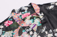 Kimono Palace Women Lightweight Robe Kimono Soft Bathrobe Bridal Party, Black Large