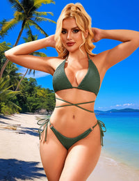 HISAGUHE Women Bikini Set Metal Ring Two Piece Swimsuit(Green,M)