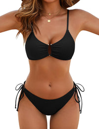 Blooming Jelly Womens Sexy 2 Piece Bikini Sets Cheeky High Cut Bathing Suit Color Block Textured U-Wire Swimsuits 2026(M,Black)