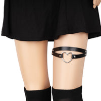 FM FM42 Black PU Simulated Leather Women's Gothic Double Straps Heart O Ring Leg Thigh Elastic Garter Belt, One Pair