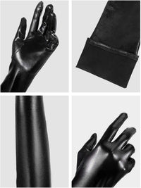 SATINIOR Women's Carnival Halloween Costume Elastic Spandex Shiny Wet Long Gloves and Thigh High Stockings (Black)