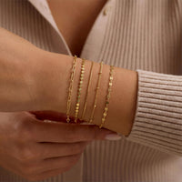 Dainty Gold Bracelets for Women, 14K Gold Plated Stackable Bracelet Set Tiny Minimalist Cute Thin Bracelets