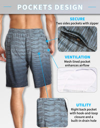 Flytop Mens Swim Trunks, Quick Dry Mesh Liner Board Shorts, Zipper Pockets, Above-Knee Bathing Suit Striped Grey Gradient L