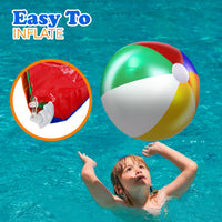 4E's Novelty Beach Balls [3 Pack] 20" Inflatable Beach Balls for Kids - Pool Games Toys for Kids & Toddlers, Classic Rainbow Color, Easter Outdoor Yard Games